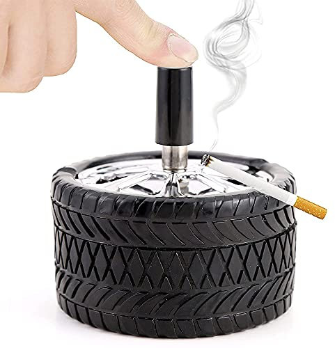 Askfat i rostfritt stål, stängd, anti-lukt roterande askkopp, vindtät, askkopp för cigaretter, askfat med lock, metallaskkopp, för barer, klubbar, kontor och hem