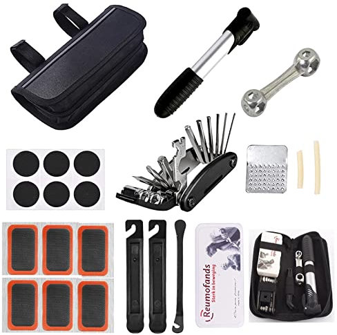 Portable Bike Repair Kit Saddle Bag, 16-in-1 Multi-Function Tool, Bicycle Pump, Tyre Patch for Mountain and Road Bikes