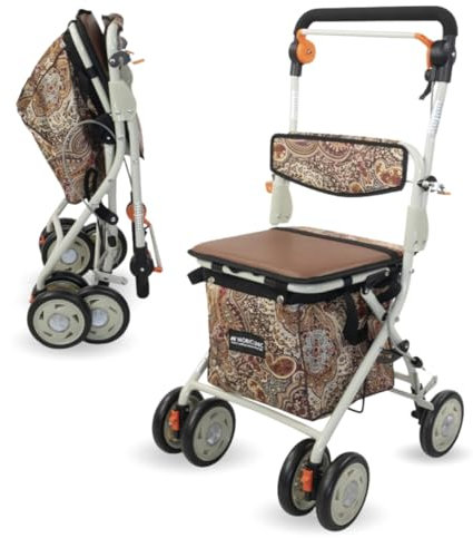 Mobiclinic®, Rollator mit großer einkaufstasche und sitz, Zusammenklappbarer, 21 l, Coliseo, Einkaufswagen 4 rädern, Stahl, Gepolsterterd, Bremssystem, Originaldruck