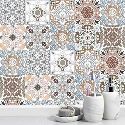 Piastrelle Adesive Cucina 30x30 Rosa Blu Beige Piastrelle Adesive Bagno Pavimento Adesivo Paraschizzi Cucina Adesivo Piastrelle Ceramica Carta Adesiva per Mobili Vintage（10 pezzi）