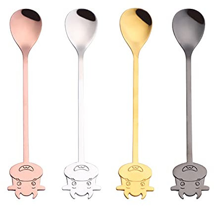 UNNS Suppenlöffel, 4 Stück, Mehrzweck-Kuh-Design, zarte Dessertlöffel, kurzer Griff, kreative und exquisite Edelstahl-Dessertlöffel, Tafellöffel