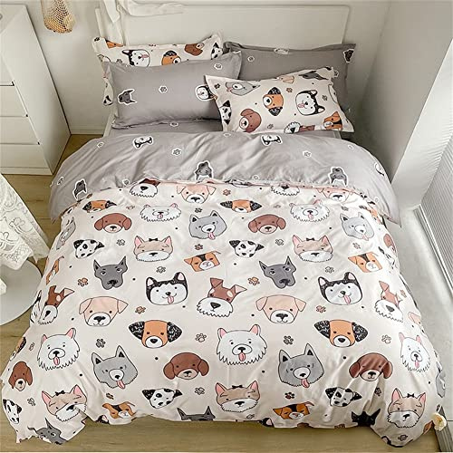 Koudi Kinder Bettwäsche Hund 100x135 mit Kopfkissenbezug 40x60 100% Mikrofaser Braun Grau Dackel-Hund Tiermotiv Bettbezüge Kinderbettwäsche-Set Babybettwäsche