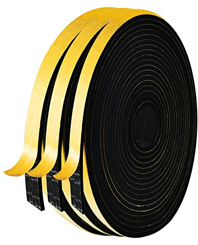 AiQInu Joint Fenetre Isolation,Joint Porte Mousse Adhésif 3 Rouleaux 12mm x 3mm x 5m Multi-fonction Caoutchouc Calfeutrage Joint Antichoc D'Isolation Phonique pour meuble Protection de Climatiseur