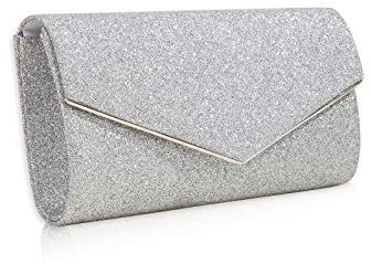 CORIOS Abendtasche Damen Kette Clutch Bag Glitzer Henkeltasche Hochzeit Brautbörse Glänzend Schultertasche Elegante Umhängetasche Klein Tasche für Hochzeit Abschlussball Bankett-Party Silber