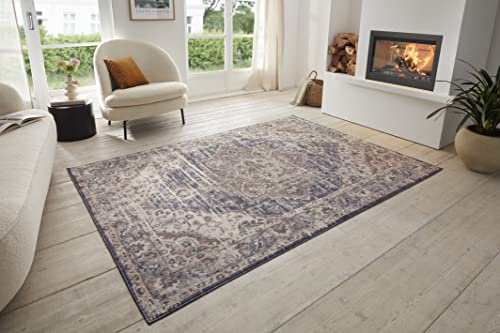Hanse Home Sand Vintage Teppich – Orientalischer Kurzflor Wohnzimmerteppich Weicher Orient-Teppich Läufer für Schlafzimmer, Esszimmer, Wohnzimmer, Flur, Küche – Creme Blau, 160x235cm