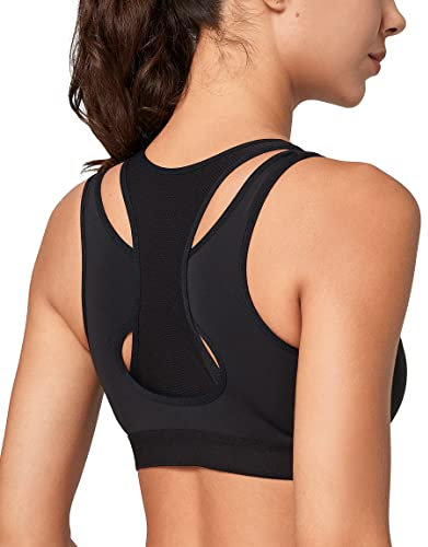 Yvette Sport BH sehr starker Halt mit Verschluss vorne Große Größen für Fitness Joggen Bra, Schwarz, XL