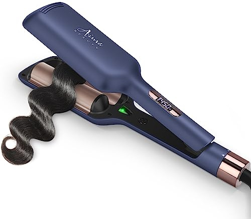 32mm (1.25) Aima Beauty Twins Mermaid Hair Waver, Anti-Scald Hair Crimper 2 Barrel, Beach Wave Curling Iron, Curling Wand with Storage Lock 15S Heats Up for Short/Medium/Long Hair Prussian Blue