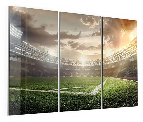 DEQORI Glasbilder Acrylglas | Motiv Rasenecke im Stadion | horizontal 3-teilig 150x100 cm | große XXL Deko | Wandbilder für Wohnzimmer, Schlafzimmer, Flur & Küche | moderne Wanddeko