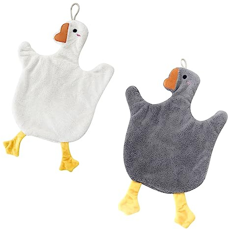 GNCLOUD 2 Pcs Hangable Hand Towels - Cute Goose Super Absorbent, Suitable for Home, Kitchen, Bathroom, Bedroom - 33 * 28cm