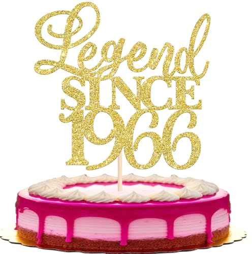 Xsstarmi 1 Pack Legend Since 1966 Cake Topper Sixty Cheers to 60th Birthday Hello 60 and Fabulous Cake Pick Decoration for 60th Birthday Wedding Anniversary Party Cake Decorations Glitter Gold