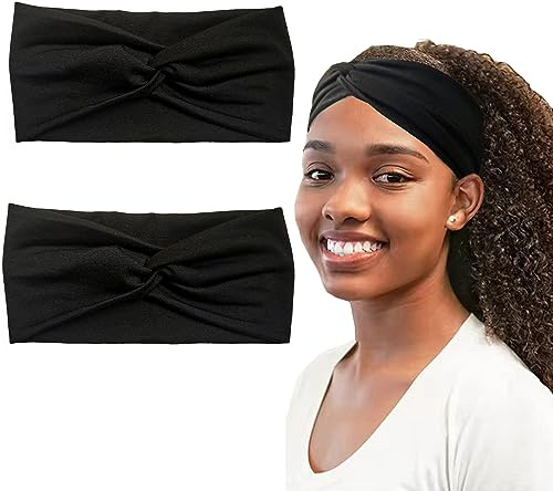 2Pcs Turban Stretchy Fabric Twist Knotted Cloth Thick Headbands for Women