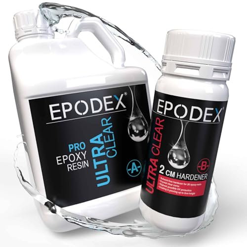 EPODEX Epoxidharz Set PRO | Kristallklares Epoxy Resin für Gießhöhen bis 2cm | Gießharz Set ohne oder mit Farbstoffen | Resin-Kunst (Art Resin), Doming, Schmuck, kleine Form- und Gussteile