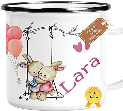Kindergeschirr - Emaille Tasse Kinder personalisiert mit Namen für Mädchen - Kindertasse bruchsicher für den Kindergarten - kleine Geschenkidee (Model Lara)