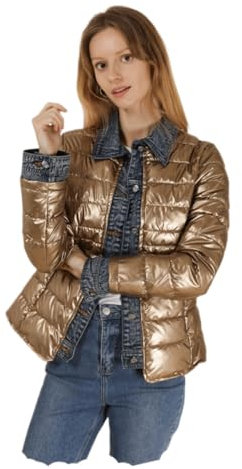 Miro Boho Chic New York 88 Giacca Metallizzata Donna Mezza Stagione Trapuntata Denim Bimateriale E Tessuto Metallizzato Giubbotto Piumino Oro S