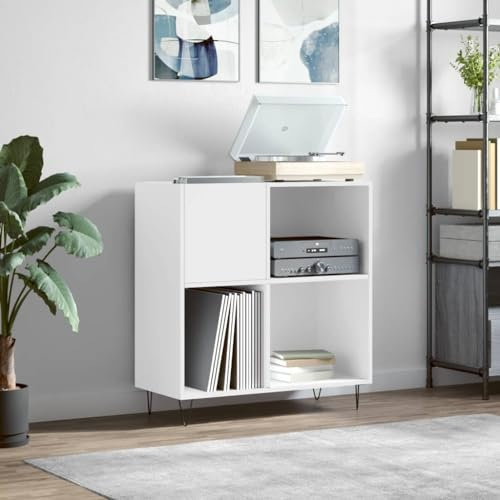 JUNZAI Mueble para Discos Madera contrachapada Blanco 84,5x38x89 cm, Estanteria CD, Mueble Tocadiscos, Mueble para Discos, Mueble para Vinilos, Mueble para Tocadiscos - 831772
