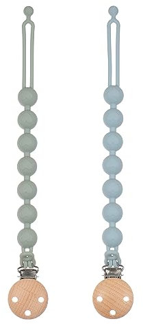 meanus Schnullerkette aus Silikon, 2-in-1 Schnullerhalter und Beißringspielzeug im einteiligen Design, Schnullerband für Babys MäDchen und Junge, BPA frei, 2er-Pack (Sage+Ether)