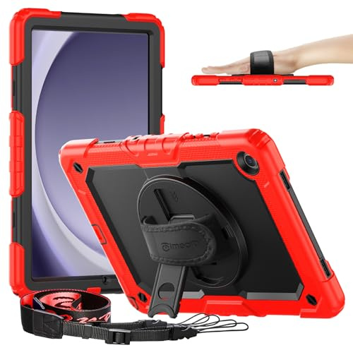 Timecity Case for Samsung Galaxy Tab A9 Plus/ A9+ 11 Inch 2023 | Shockproof Cover for Samsung A9+ Tablet with Screen Protector, 360 Rotating Stand/Hand Strap/Pencil Holder, Red