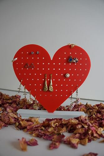 Generisch Ohrring Display, 100 Löcher Ohrring Halter Herz Form Ständer Schmuck Organizer Schmuck Display Rack für Einzelhandel Ohrring Stifte Schmuck Display, 15x15cm (Rot)
