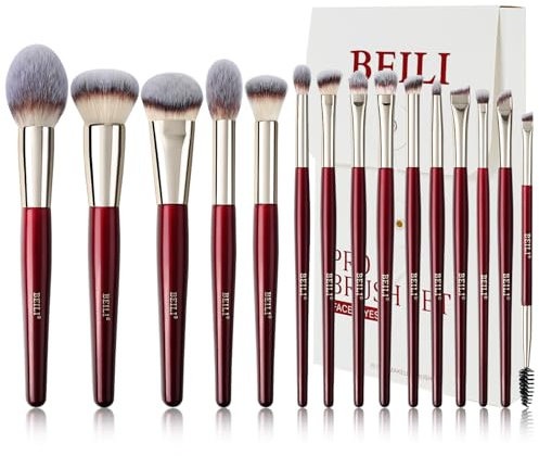 BEILI Makeup Brushes 15Pcs Make up Brushes Set Premium Vegan Foundation Concealers Blush Eyeshadow Eyeliner Powder Highlighter Blending Face Brush Set