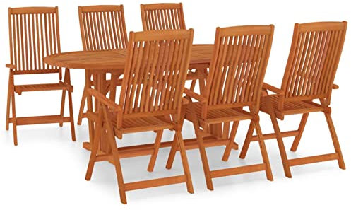 Gecheer 7-TLG. Garten Sitzgruppe Holz Gartenmöbel Set 6 Personen Essgruppe Gartentisch mit Stühle Gartengruppe Sitzgarnitur Gartengarnitur Terassenmöbel