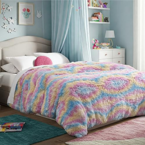 Bare Home Shaggy Fleece Duvet Cover Extra Long Size - Boho Plush Duvet Cover - Super Soft & Luxury - Hidden Zipper Closure - All Season Bedding (Twin/Twin XL, Multi Tie-Dye)