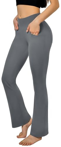 SINOPHANT Pantalones de Yoga Acampanados con 4 Bolsillos Cintura Alta Mujer，Opaco Control de Barriga Yoga Phants para Pilates Ejercicio Fitness Trabajo Casuales