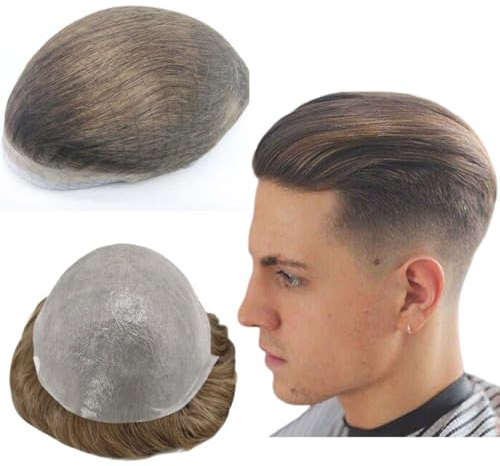 PU Haut Toupee für Männer 10x8 Haarteile - Menschliches Haar Ersatz System 0.04mm Dünne Haut Haar Prothese Patch Units Implant (#4 Light Brown)