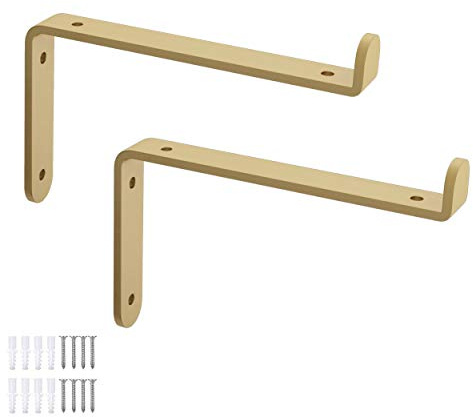 Gold Rustic Wall Mounted Shelf Brackets,2Pcs Heavy Duty Industrial Metal Floating Brace Support with Lip,Solid Support for DIY Open Shelving,Scaffold Board Bracket,with Screws(15cm/5.9 inch)