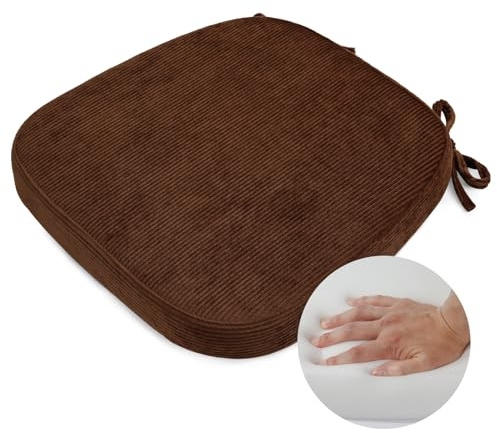 Glyzia 2.5 Thick Chair Cushions for Dining Chair, Corduroy High Density Foam Kitchen Chair Pads, U Shaped Indoor Seat Cushions with Ties & Non-Slip Backing, Washable Cover, 17''x16.5'', Brown