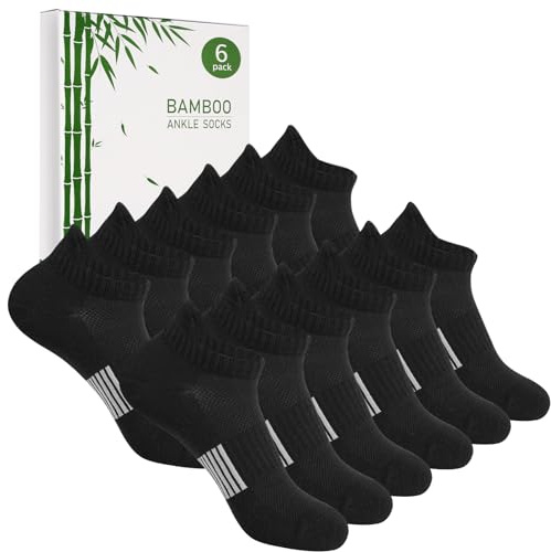 Blu Ninfee Bamboo Trainer Socks Womens 3-5, Ladies Ankle Running Socks Breathable Short Sports Socks, Gifts for Women Girls Summer, 6Pairs, Black