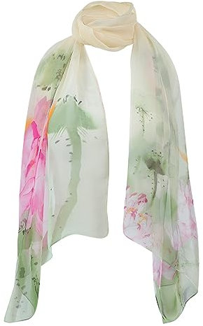 LIFKOME Damen Seidenschal mit Lotusblumenmuster aus Chiffon, Leicht