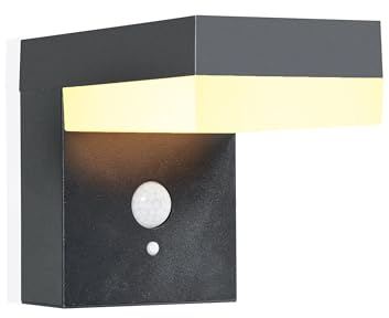 Esotec Solar Wandleuchte Bewegungsmelder Außenwandleuchte Licht Nala 102931 | Solar Wandleuchte 16,5x9,5x12,7cm, Edelstahl/Kunststoff, PIR 90°/6-8m, 3000K, 70/300/500lm, 9Std, 2Ah LiFePO4 Akku wechselbar