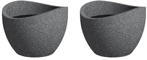 Scheurich Wave Globe, Pflanzgefäß aus Kunststoff, Schwarz-Granit & Wave Globe, Pflanzgefäß aus Kunststoff, Schwarz-Granit, 30 cm Durchmesser, 22 cm hoch, 19 l Vol.