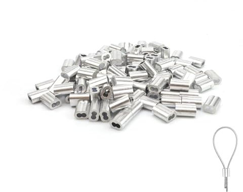 0XBIT Morsetti Cavo Acciaio, 120 Pezzi 3 mm Manicotto per Cavo di Acciaio, Morsetto Fermacavo in Alluminio, Adatto per Cavi in Acciaio Funi Metalliche Stendibiancheria
