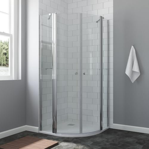 AQUABATOS Duschkabine Viertelkreis Runddusche mit Pendeltüren Duschtüren an Festteilen Duschabtrennung Halbrund SMC Duschwanne Duschtasse weiß Radius 55 cm Sicherheitsglas 6 mm Nano Beschichtung