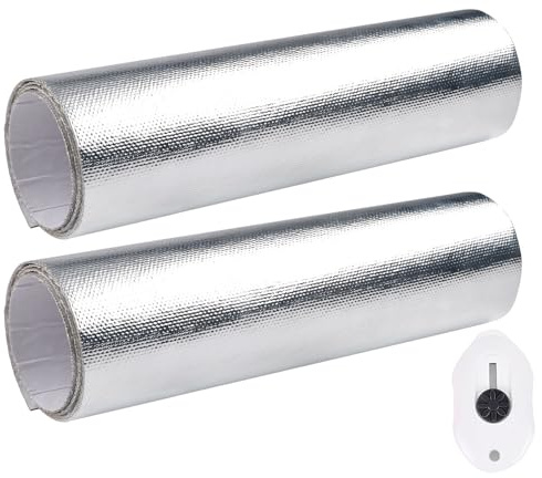 Feuille Isolante Autocollant Isolation Thermique en Feuille Aluminium Fibre de Verre Feuilles Isolant Thermique Voiture Pare Chaleur Adhesif pour Tuyau (1000℃-2 pièce-0.5m*1m*1mm)