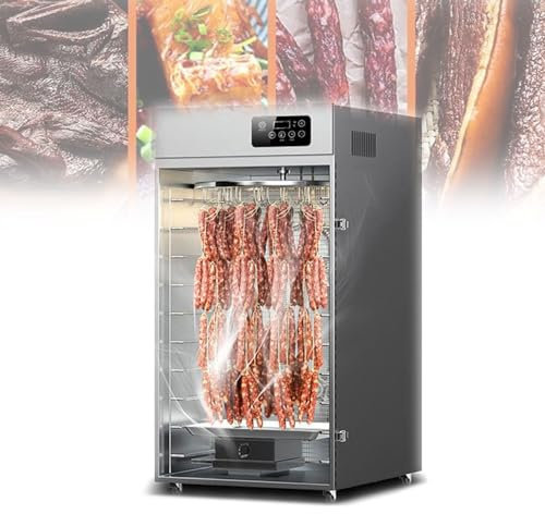 Rotary Automatic Meat Dryer, 77lbs Large Capacity Commercial Food Dehydrator With Smoker Box, 24 Hour Timer, LED Touch Screen, 1500W Beef Dryer for Sausage, Bacon, Chicken, Duck, Fish