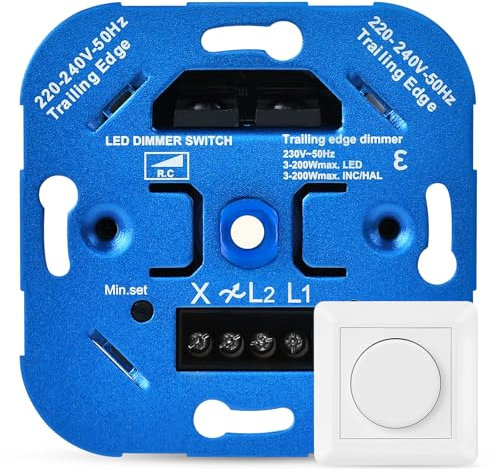 KYOTECH LED Dimmer Schalter, Drehdimmer Unterputz Dimmschalter für Dimmbare LEDs 3–200W, Dimmer für LED Lampen, LED Dimmer 230V, Weiß