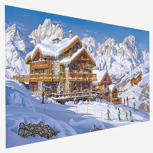 Ski Malen Nach Zahlen Erwachsene, Malen Nach Zahlen DIY Handgemalt Ölgemälde Kit für Anfänger und Erwachsene, Paint by Numbers Basteln mit Pinseln Home Wand Dekor, 100x200cm Schneeberg R - 0-5