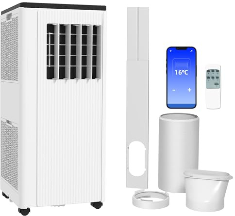 HOMCOM Portable Air Conditioner 7000BTU, Smart Home WiFi Compatible, App & Voice Control 4-in-1 Air Conditioning Unit with Dehumidifier, Cooling, Fan and Sleep Mode, 24H Timer & Window Kit, White