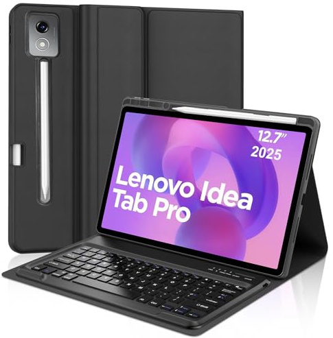 Étui clavier pour Lenovo Idea Tab Pro 12,7, disposition UK, clavier Bluetooth sans fil magnétiquement détachable avec housse de protection et porte-crayon pour tablette Lenovo Idea Tab Pro 12,7