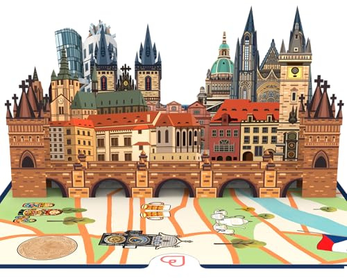 papercrush® Pop Up kort Prag – speciellt födelsedagskort eller pengagåva för resor, 3D-presentkort eller hotellkupong till födelsedag, resekupong Prag för en stadstur för 2