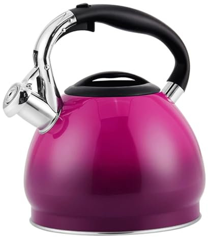 Stainless Steel Tea Kettle for Stove Top, Whistling Tea Pot, 3.2-Quart, Hot Water Fast to Boil, Cool Touch Handle, Gradient Color Design(Pink)