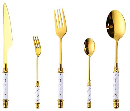 SGKOMN Set di Posate, Set di Posate per la tavola, Set di Posate in Acciaio Inossidabile per 1 Persona, Include Coltello/forchetta/forchetta da Dessert/Cucchiaio/cucchiain