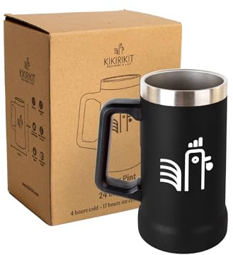 KIKIRIKIT 0.7L - Jarra Cerveza Acero Inoxidable - Mantiene la Cerveza Fría 4 horas - Vaso Termico Vintage - Libre de BPA - Regalos para hombres (Negro)