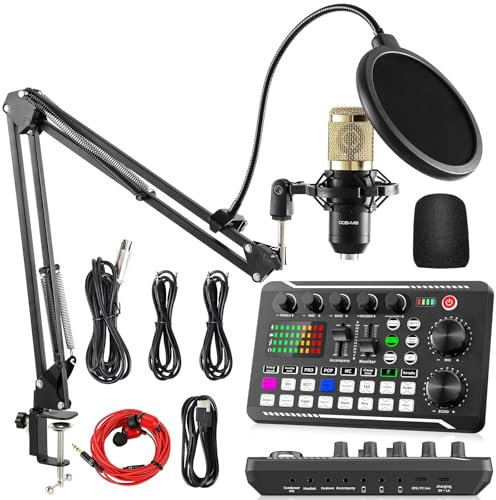 Facmogu Podcast Equipment Bundle, F998 Live Sound Card mit BM800 Recording Studio Microphone, Professionelle Live Sound Card mit Dj Mixer Effekten & Voice Changer für Live Streaming Gaming YouTube