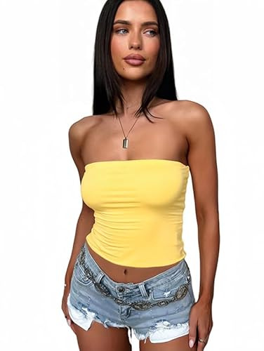 Sukiglam Crop Tops Donna Estivo Elegante Slim Fit Tubo Top a Fascia Estensibile Basic Corto Senza Spalline Canotta Senza Maniche Sexy Backless Y2k T-Shirt