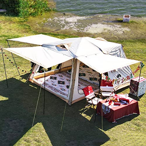 Großes Jurtenzelt 12-Person, Wasserdichte Familienkabinen-Leinwand-Zelte, Doppelschicht-Großes Familienzelt für Draußen, Picknick, Camping, Freunde Versammeln, 2-Zimmer-3-Türen, SAGESWA, White, 8