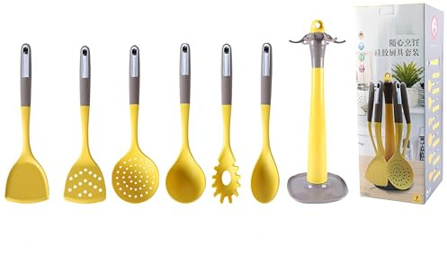 Set di utensili da cucina in silicone, 6 utensili da cucina+porta utensili da cucina MuxyFloral (giallo)