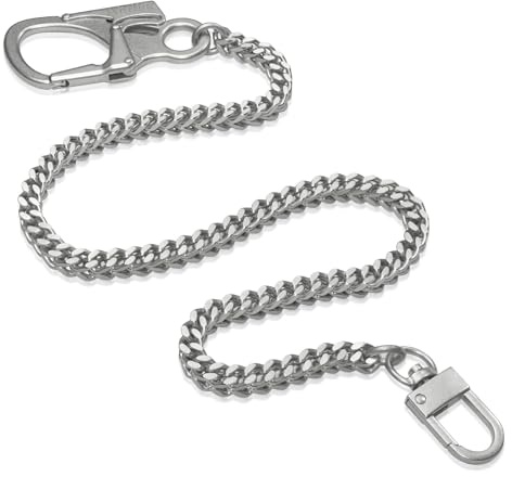 Ahiller Catena Portafoglio Portachiavi per Uomini Biker Pant Chains 24 Argento Acciaio Inossidabile Resistente Portachiavi Quadrilatero con Clip a Moschettone e Fermaglio Rotondo